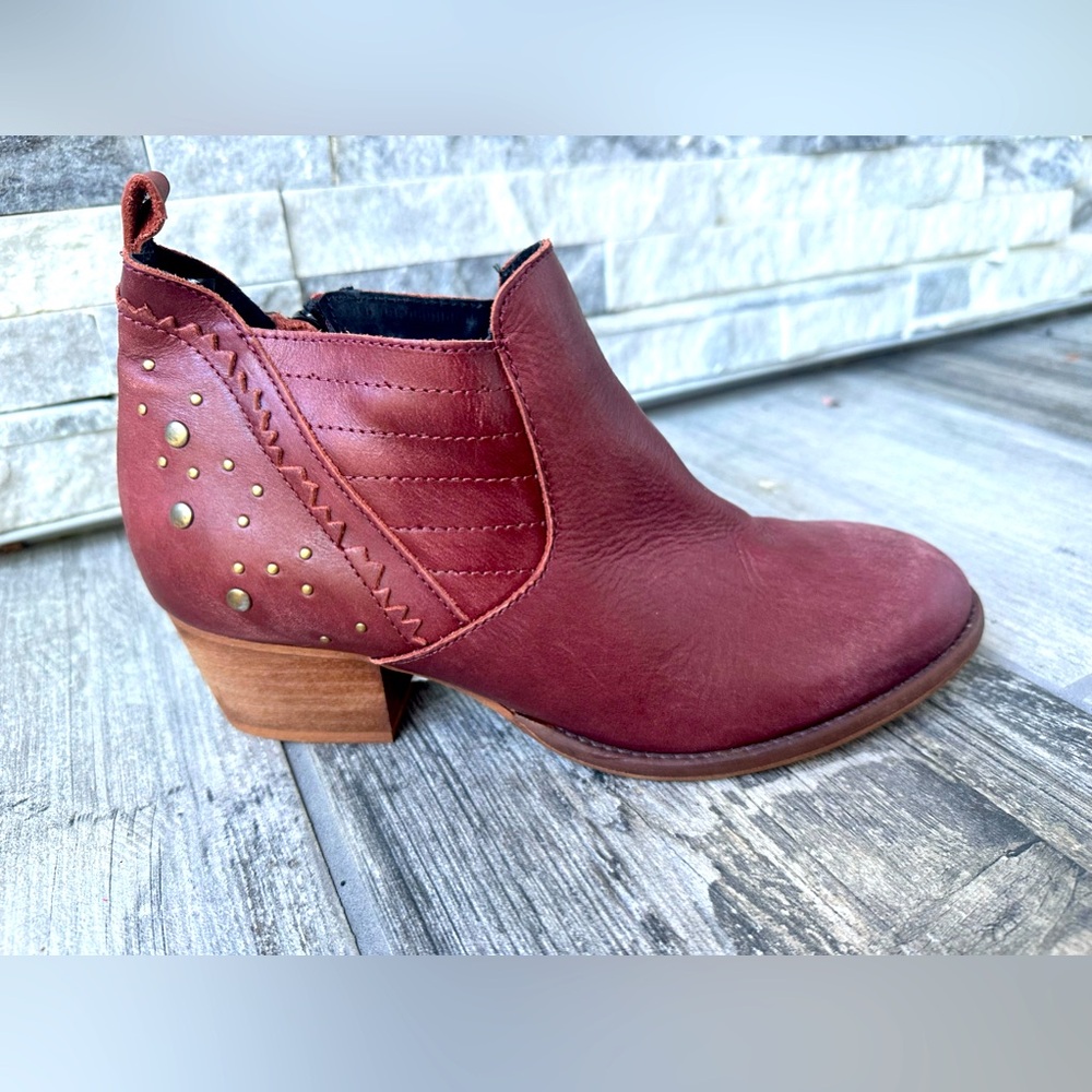 Musse &Cloud Leather Western Boho Burgundy Dark Cherry Ankle Boot Booties Sz9